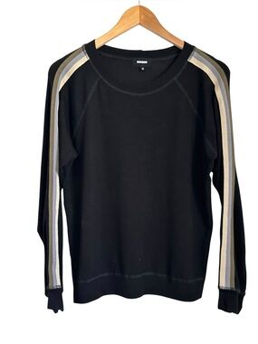 MONROW Mens Soft Striped Long Sleeve Sweater Sz Small Black
